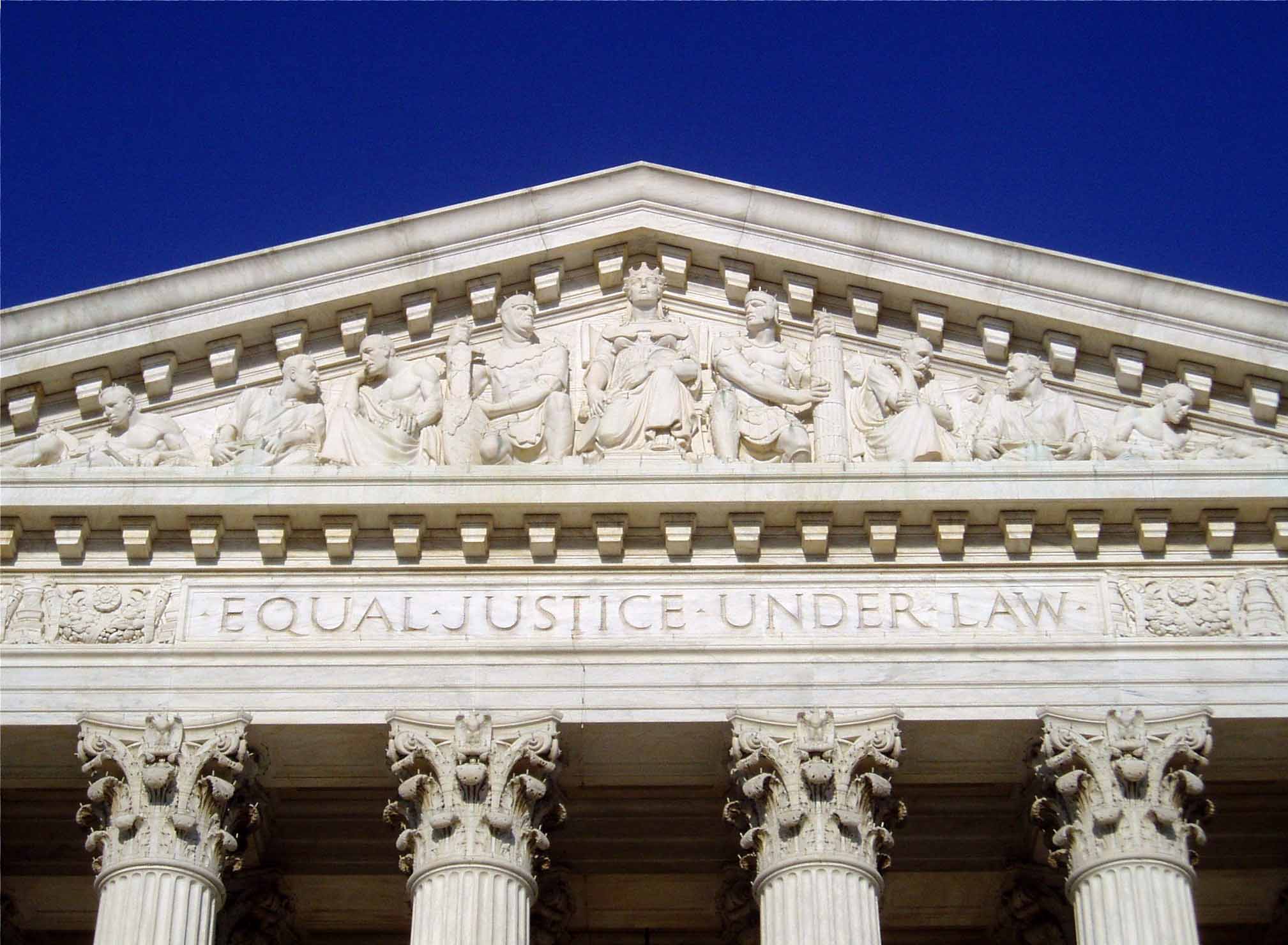 Equal Justice Under Law, engraved on the west pediment